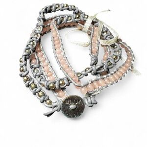 Gray and Pink Beaded Wrap Bracelet